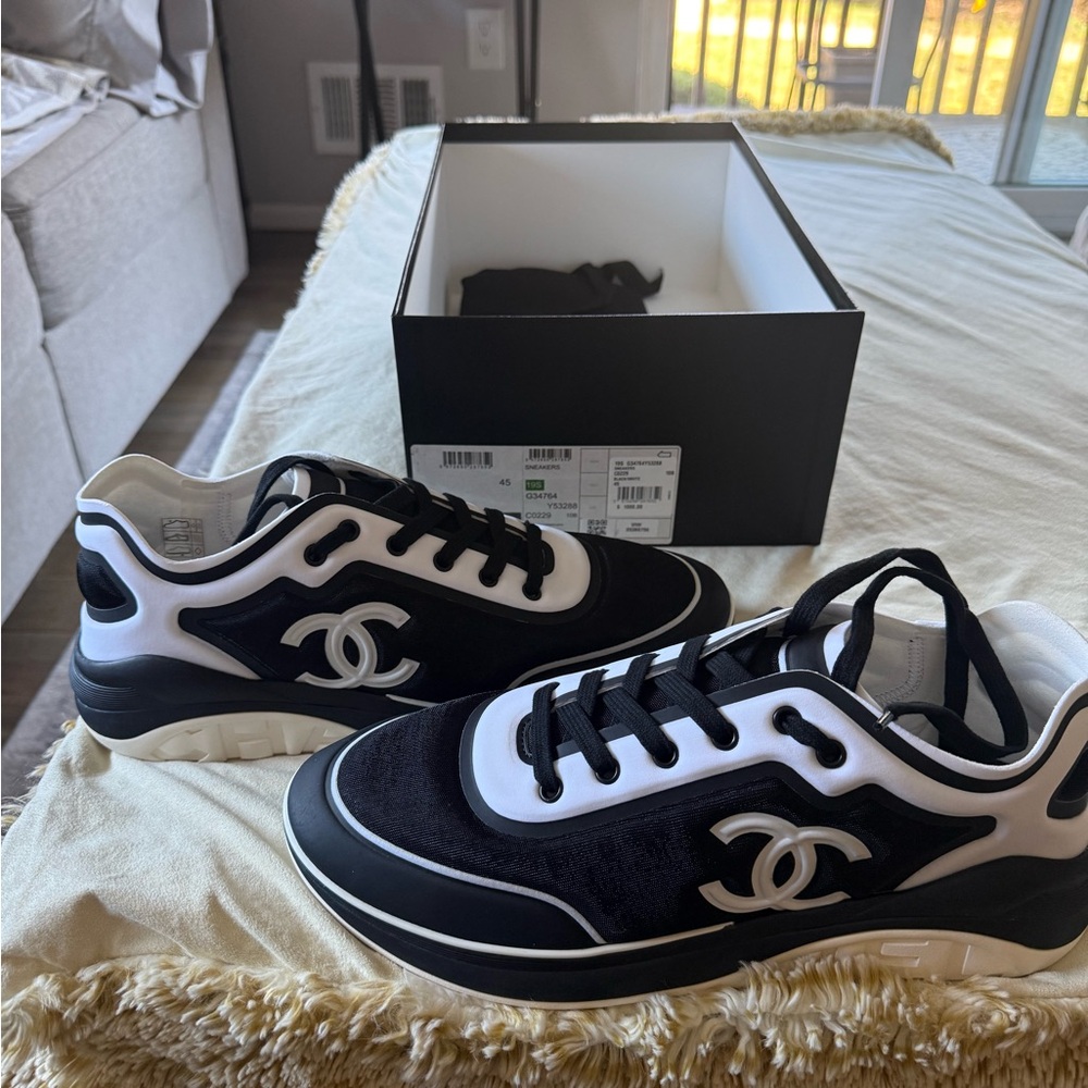 Brand New Chanel CC Logo Black/White Sneakers (Size 45) - Box Label